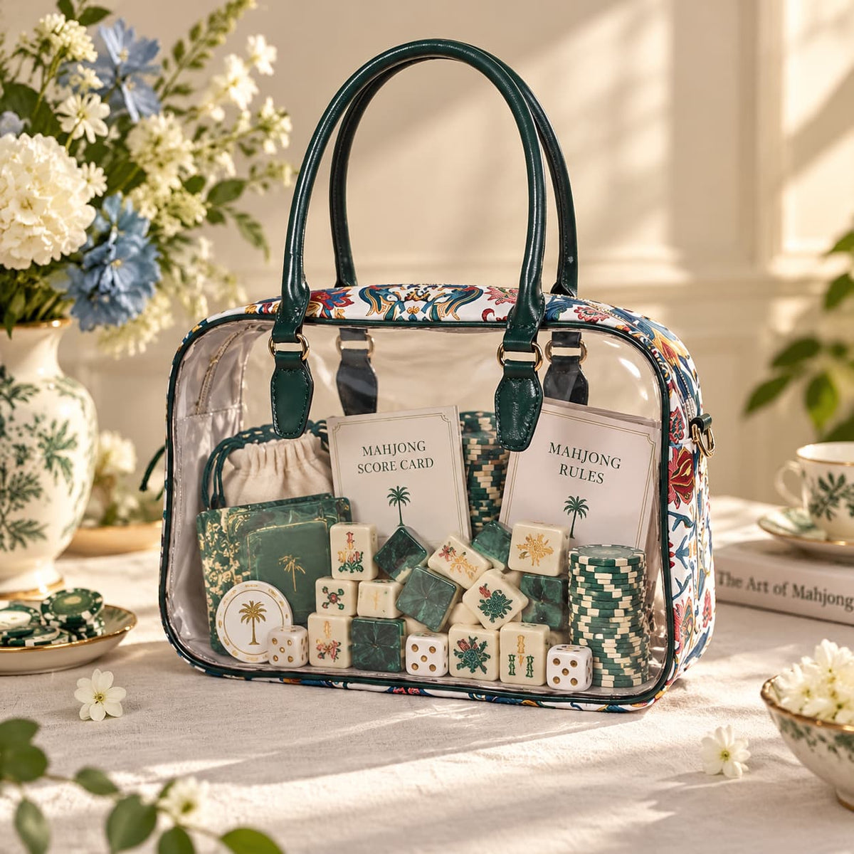 Handbag, Mahjong Storage Bag, Green Transparent Jelly Bag for Mahjong Game, Gift for Mahjong Player, Women or Mom