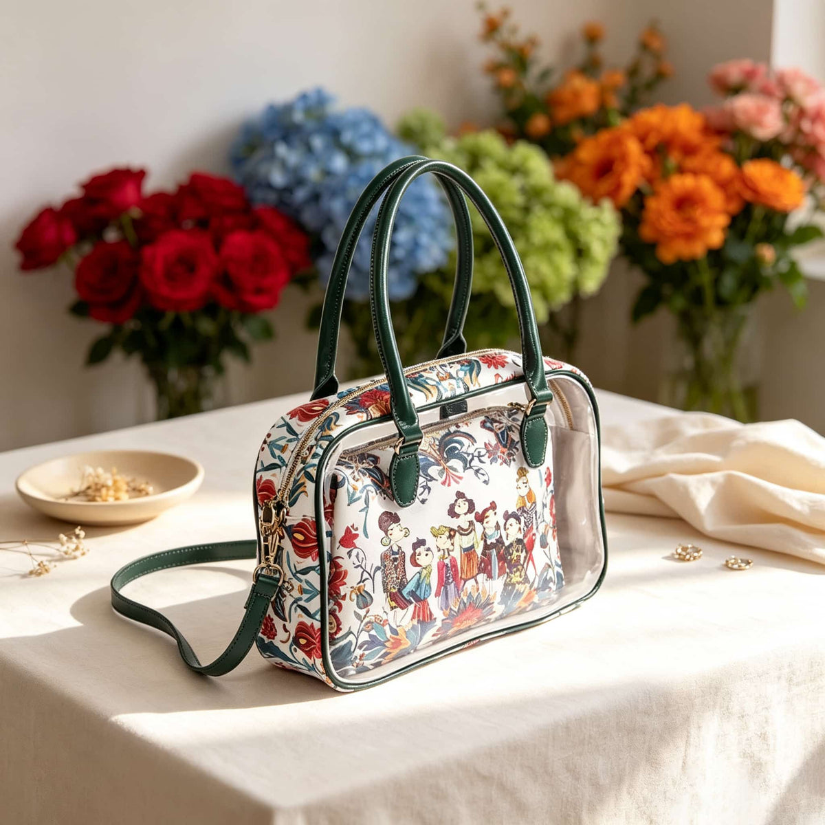 Handbag, Mahjong Storage Bag, Green Transparent Jelly Bag for Mahjong Game, Gift for Mahjong Player, Women or Mom