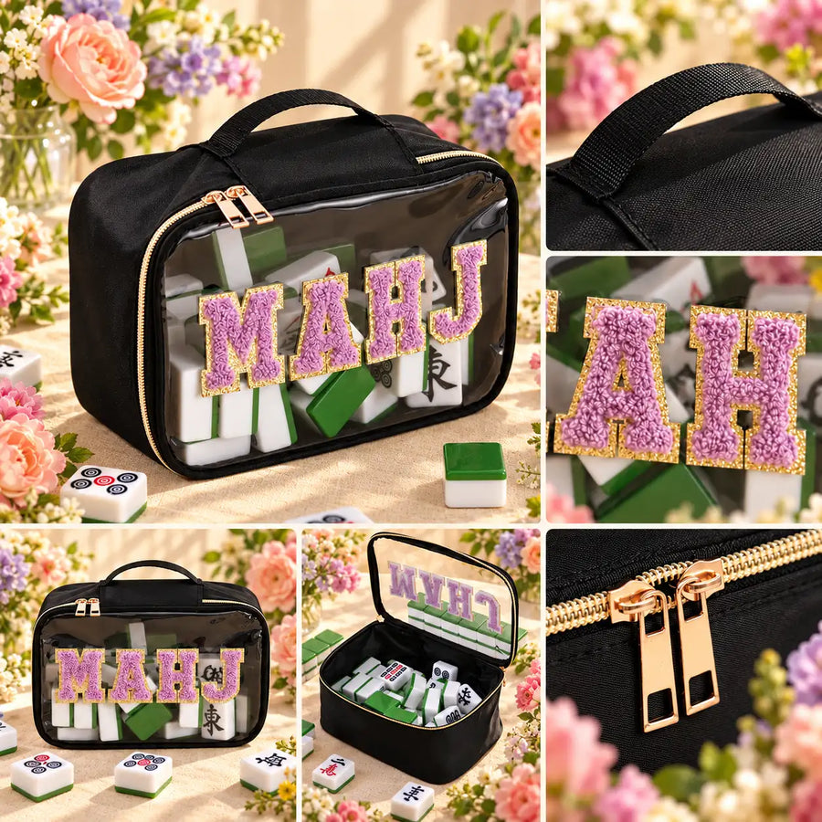 Mahjong Bag, Mahjong Storage Bag, Black TPU Structured Jelly Tote for Game Night, Birthday and Christmas Gift, Mahjong Tournament Bag