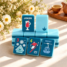 American Mahjong Set, American, 160 Teal Acrylic Ski and Winter Tiles, Christmas or Birthday Gift for Mom, Home Game Night