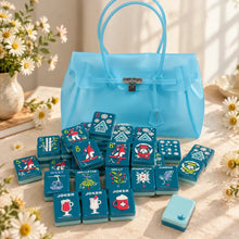 American Mahjong Set, American, 160 Teal Acrylic Ski and Winter Tiles, Christmas or Birthday Gift for Mom, Home Game Night