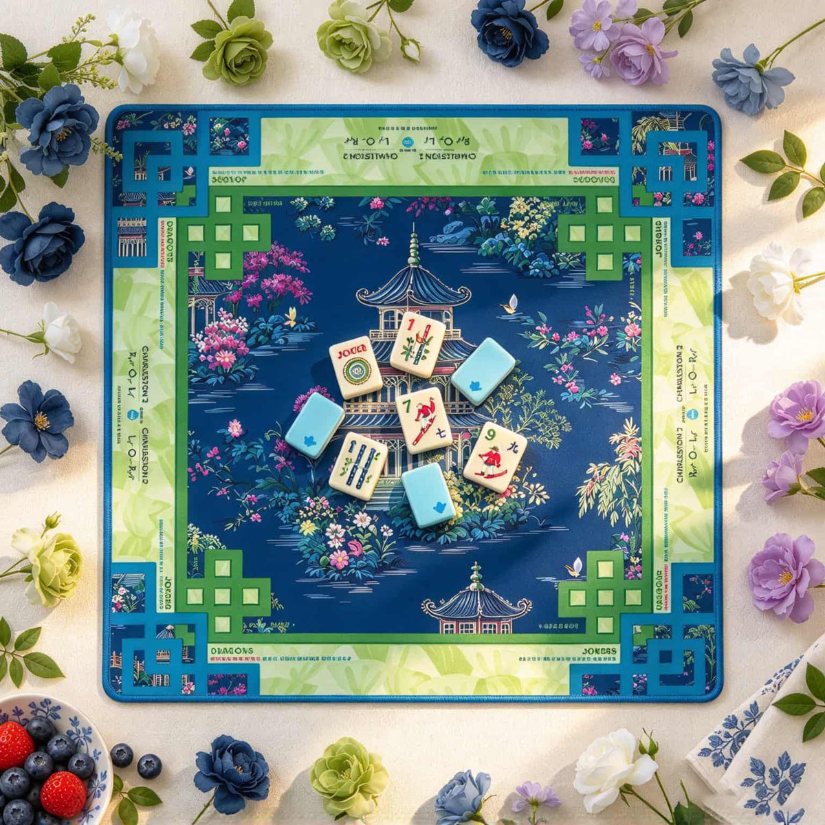 American Mahjong Set, American, 160 Teal Acrylic Ski and Winter Tiles, Christmas or Birthday Gift for Mom, Home Game Night