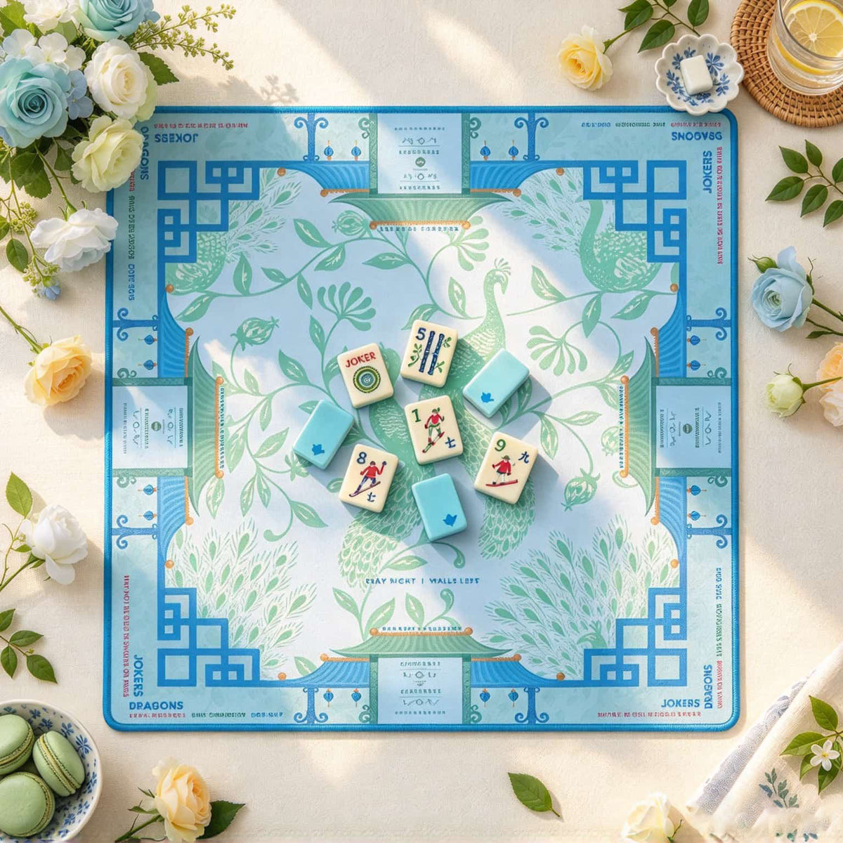 American Mahjong Set, American, 160 Teal Acrylic Ski and Winter Tiles, Christmas or Birthday Gift for Mom, Home Game Night