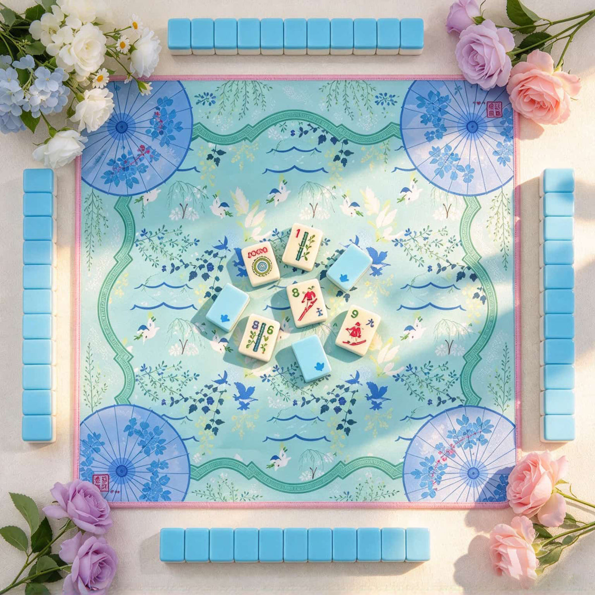 American Mahjong Set, American, 160 Teal Acrylic Ski and Winter Tiles, Christmas or Birthday Gift for Mom, Home Game Night