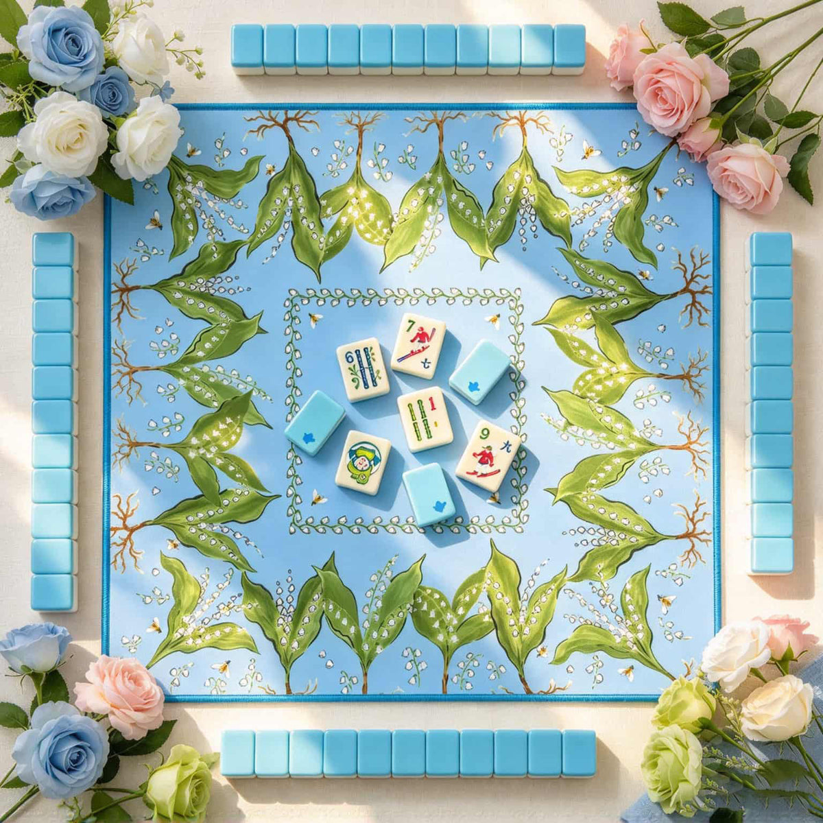 American Mahjong Set, American, 160 Teal Acrylic Ski and Winter Tiles, Christmas or Birthday Gift for Mom, Home Game Night