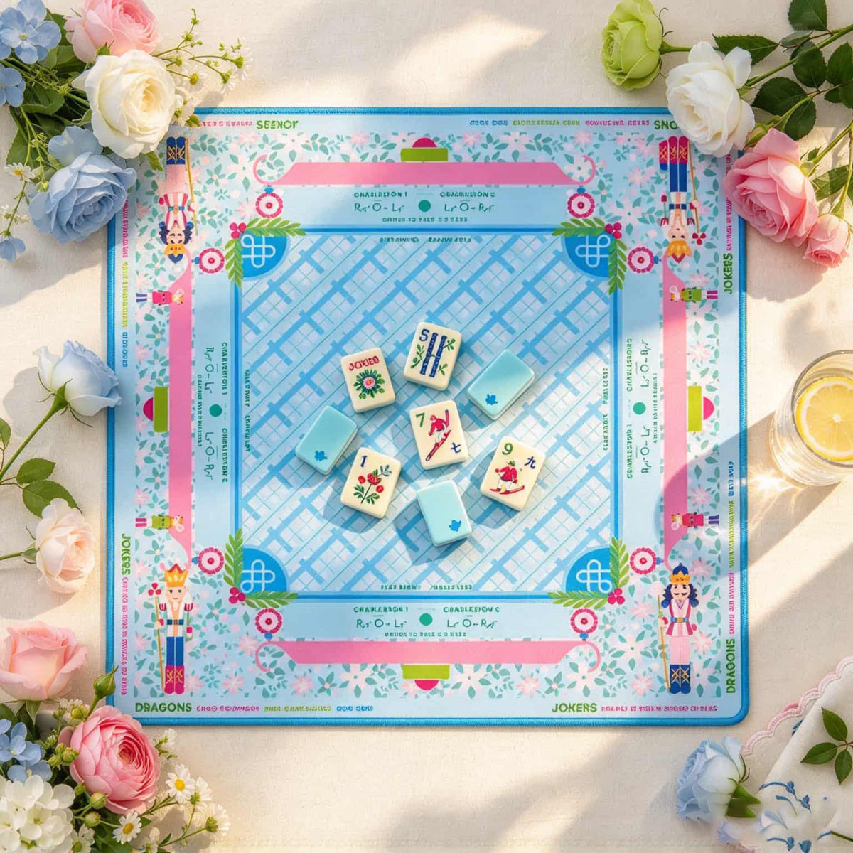 American Mahjong Set, American, 160 Teal Acrylic Ski and Winter Tiles, Christmas or Birthday Gift for Mom, Home Game Night