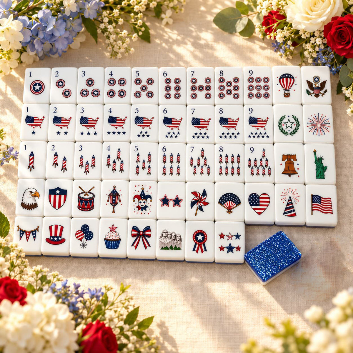 Mahjong Set, Blue Shimmer Acrylic American Tile Set for Family Game Night, Birthday Gift for Mom, Christmas Mahjong Gift