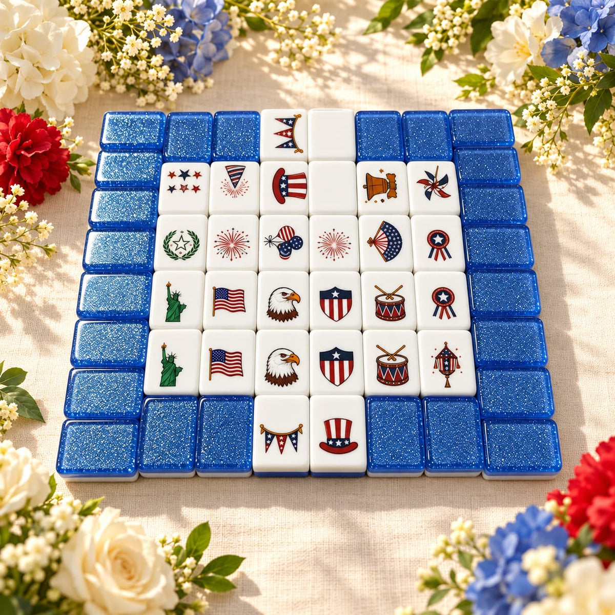 Mahjong Set, Blue Shimmer Acrylic American Tile Set for Family Game Night, Birthday Gift for Mom, Christmas Mahjong Gift