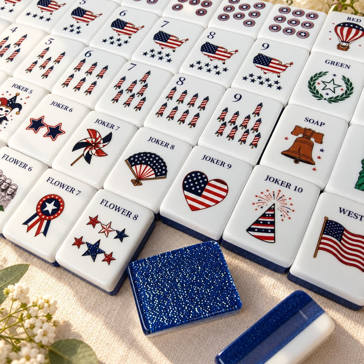 Mahjong Set, Blue Shimmer Acrylic American Tile Set for Family Game Night, Birthday Gift for Mom, Christmas Mahjong Gift