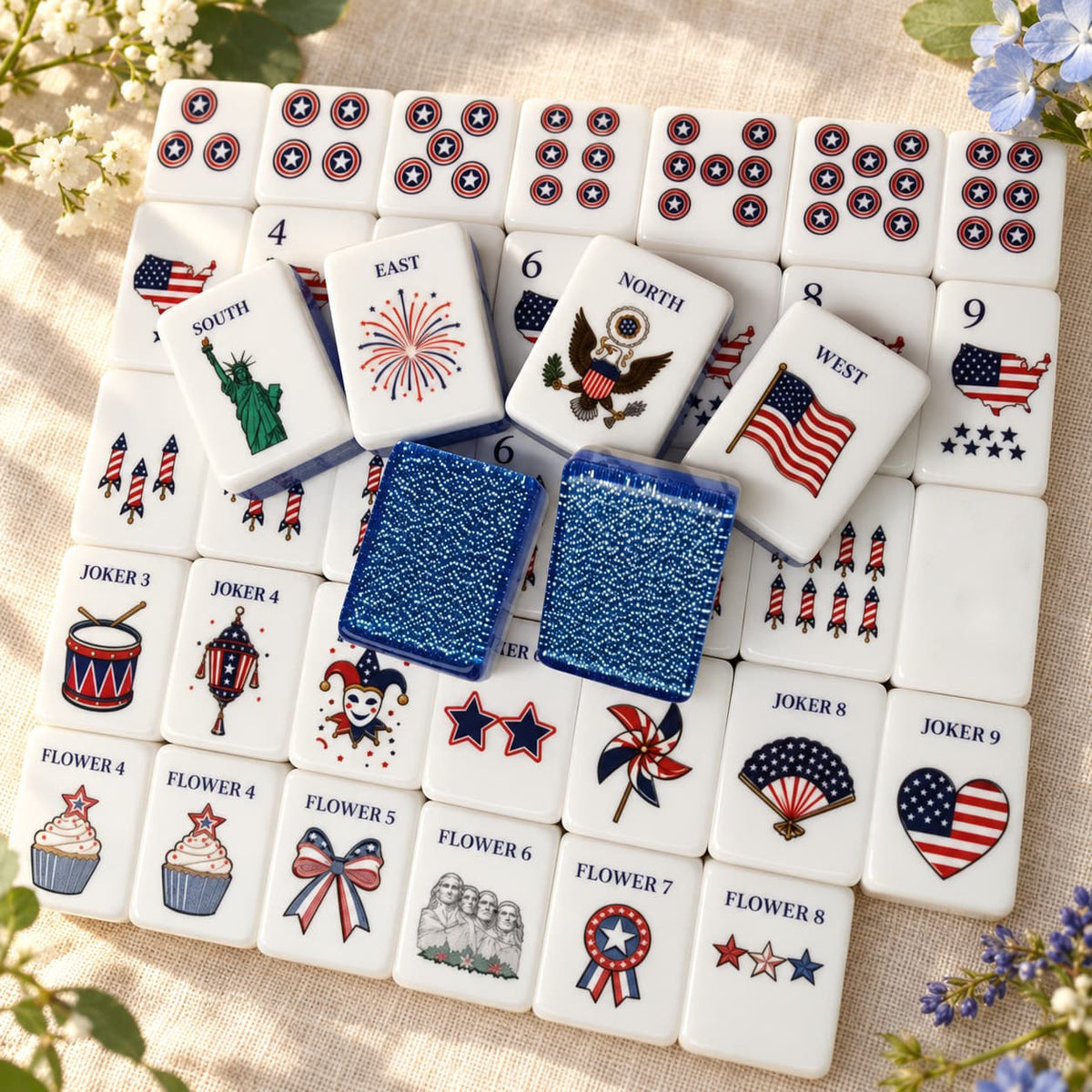 Mahjong Set, Blue Shimmer Acrylic American Tile Set for Family Game Night, Birthday Gift for Mom, Christmas Mahjong Gift