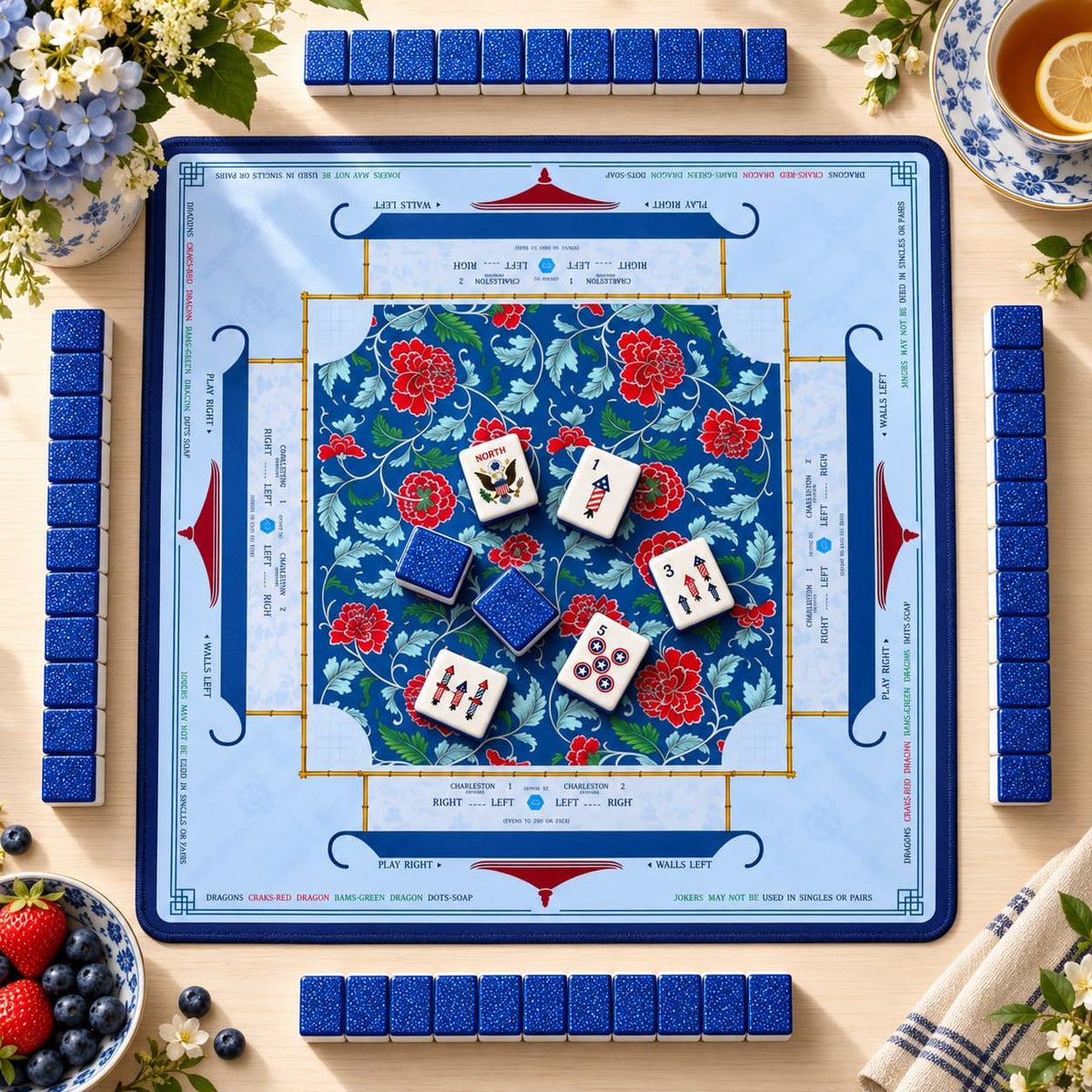 Mahjong Set, Blue Shimmer Acrylic American Tile Set for Family Game Night, Birthday Gift for Mom, Christmas Mahjong Gift