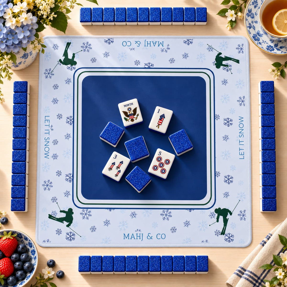 Mahjong Set, Blue Shimmer Acrylic American Tile Set for Family Game Night, Birthday Gift for Mom, Christmas Mahjong Gift