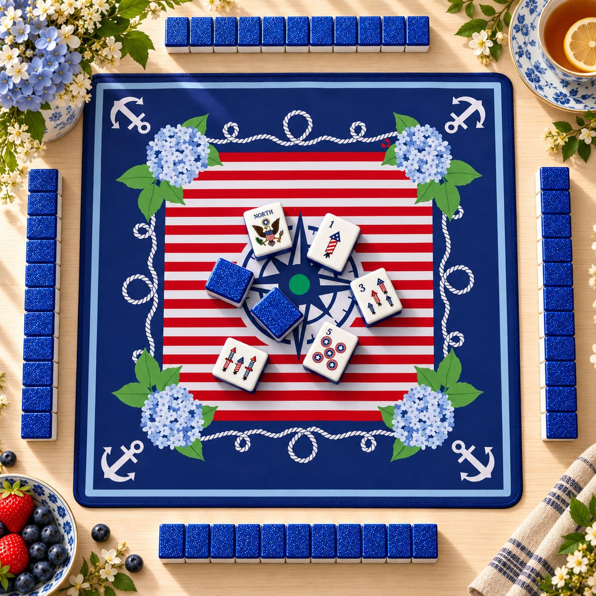 Mahjong Set, Blue Shimmer Acrylic American Tile Set for Family Game Night, Birthday Gift for Mom, Christmas Mahjong Gift