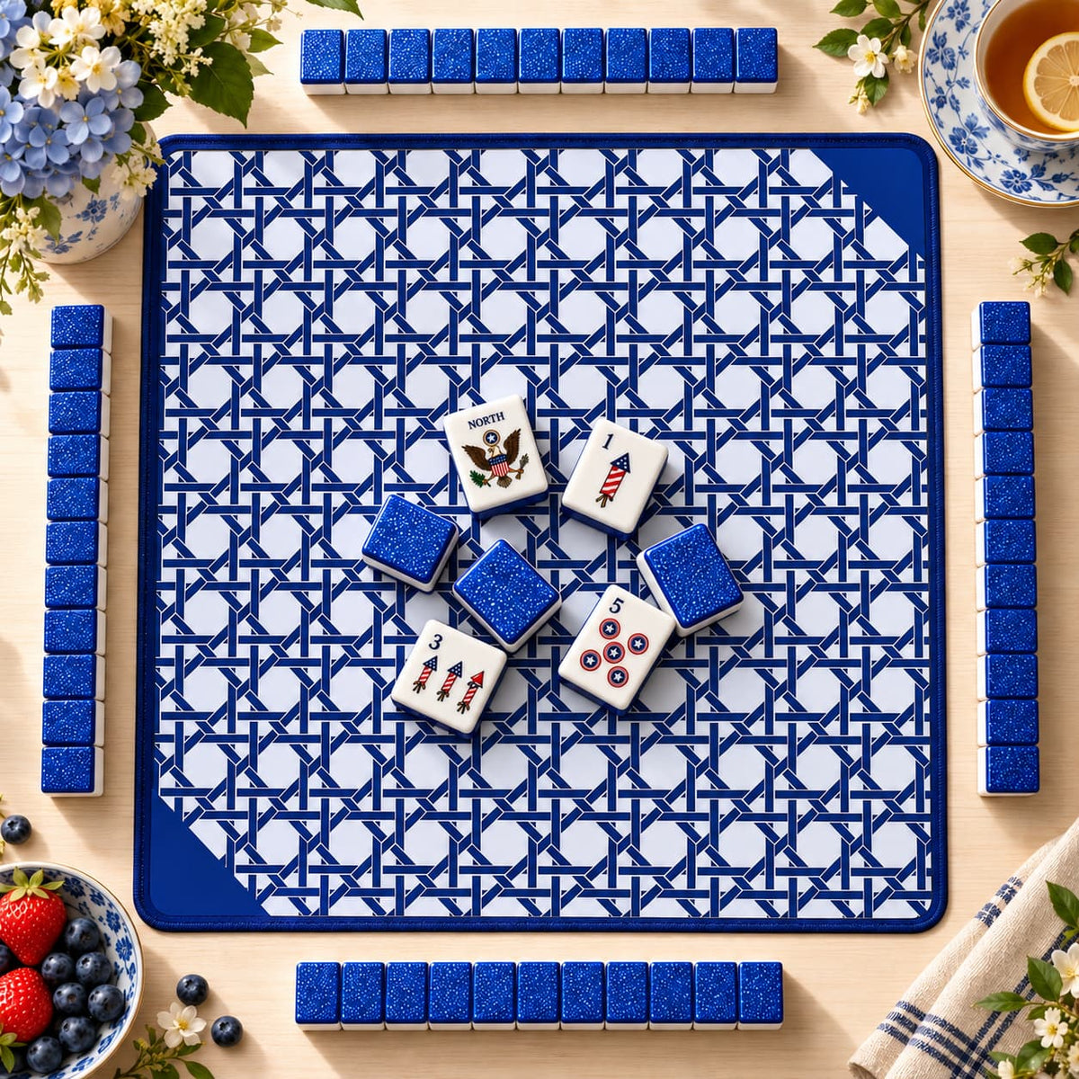 Mahjong Set, Blue Shimmer Acrylic American Tile Set for Family Game Night, Birthday Gift for Mom, Christmas Mahjong Gift