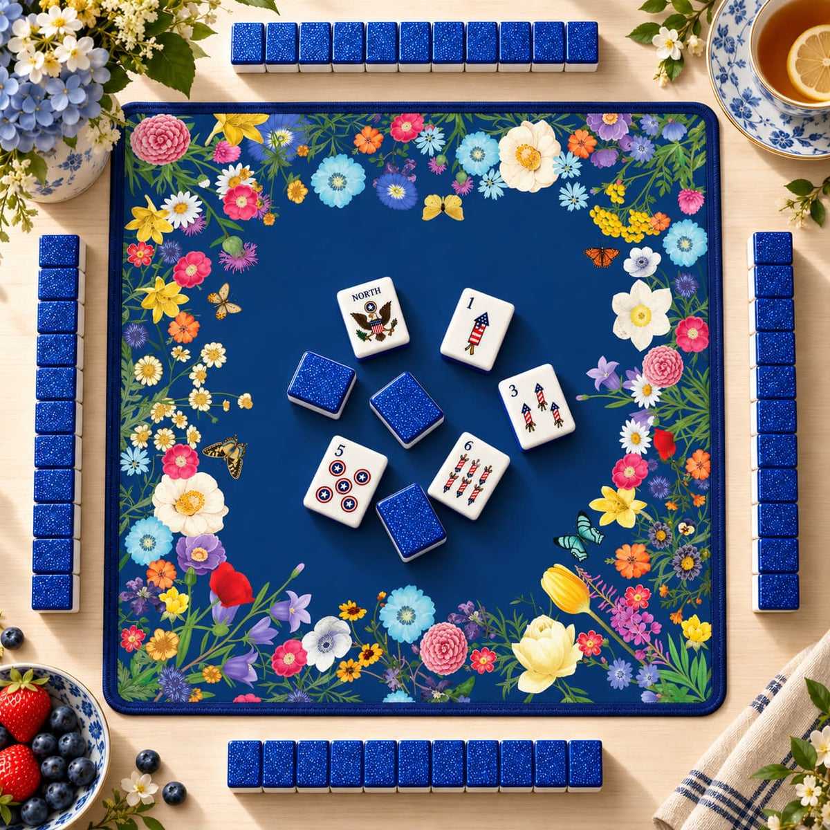 Mahjong Set, Blue Shimmer Acrylic American Tile Set for Family Game Night, Birthday Gift for Mom, Christmas Mahjong Gift