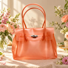 Mahjong Bag, Mahjong Storage Bag, Coral Orange TPU Jelly Tote for Game Night, Birthday and Christmas Gift, Mahjong Tournament Bag