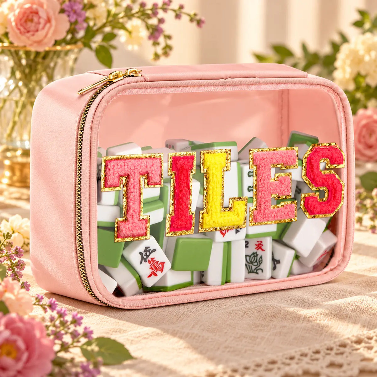 Mahjong Bag, Mahjong Storage Bag, Coral Orange TPU Jelly Tote for Game Night, Birthday and Christmas Gift, Mahjong Tournament Bag