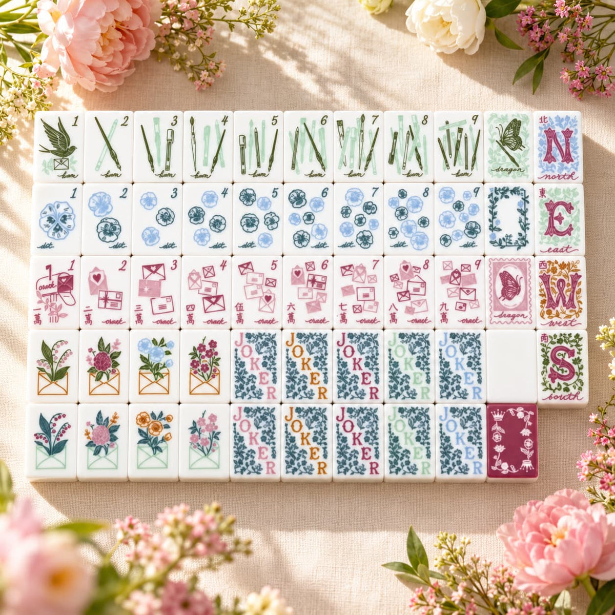 Mahjong Set, Acrylic Double-Layer, American, 160 Tiles with White Base and Green Edge, Birthday or Christmas Gift for Mom