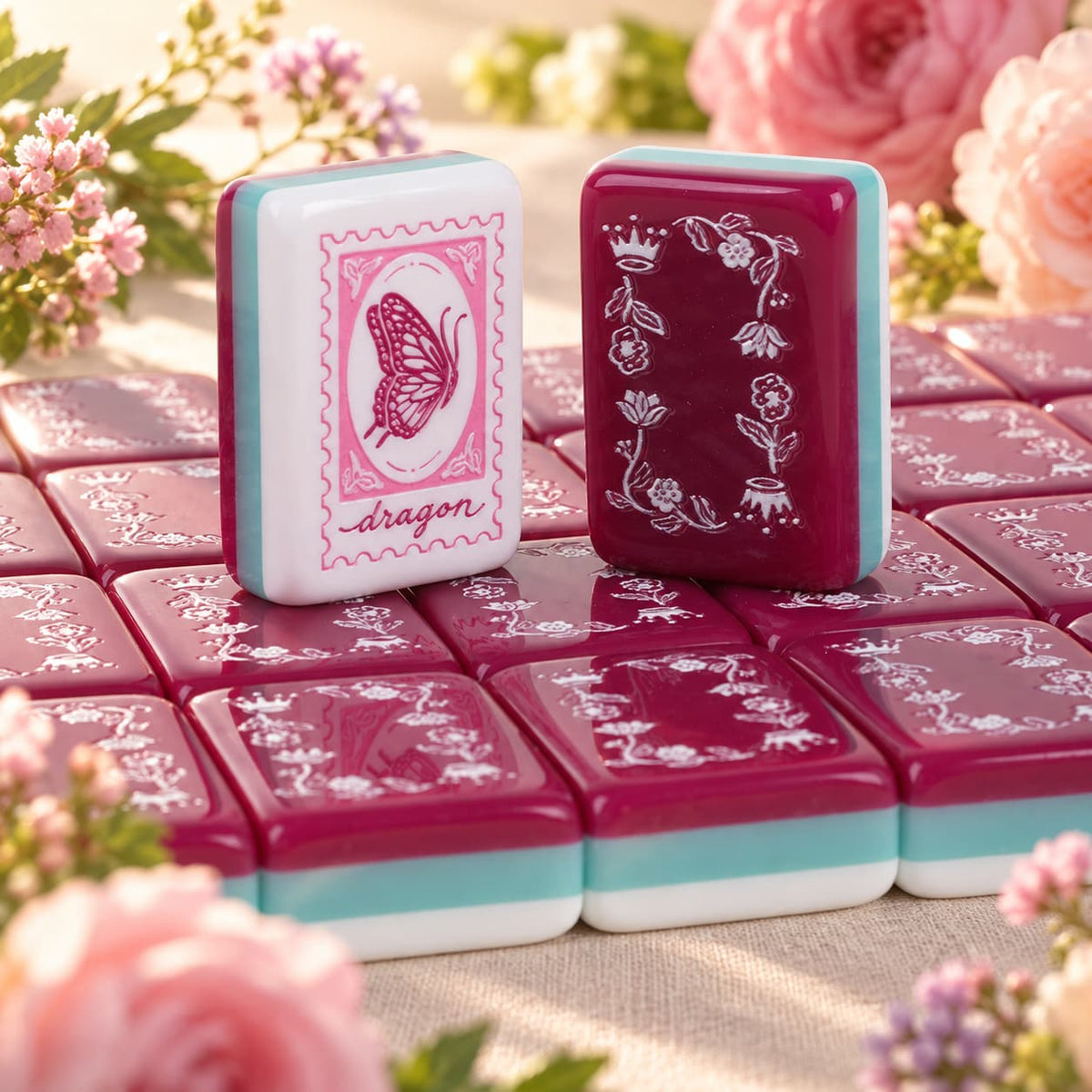Mahjong Set, Acrylic Double-Layer, American, 160 Tiles with White Base and Green Edge, Birthday or Christmas Gift for Mom