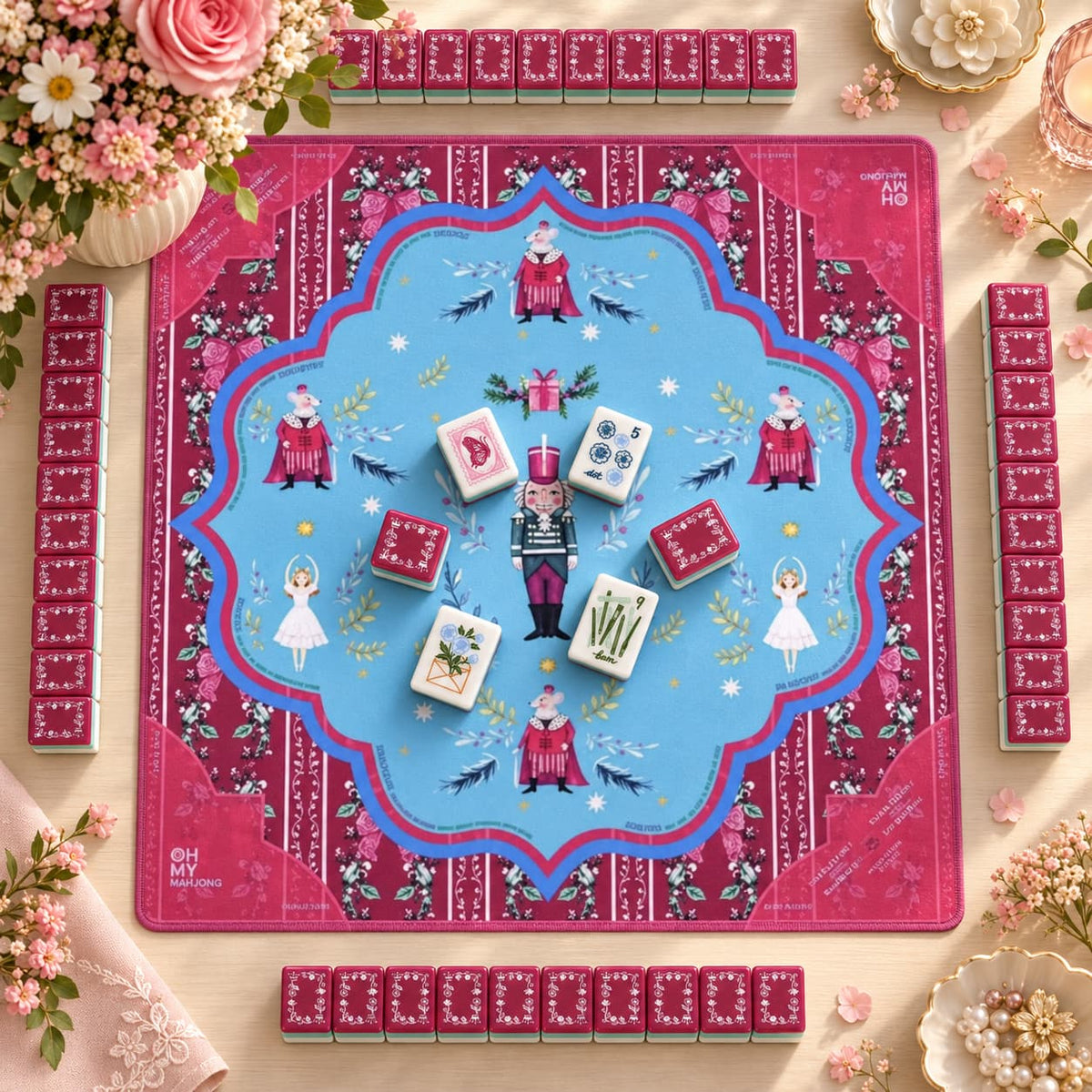 Mahjong Set, Acrylic Double-Layer, American, 160 Tiles with White Base and Green Edge, Birthday or Christmas Gift for Mom