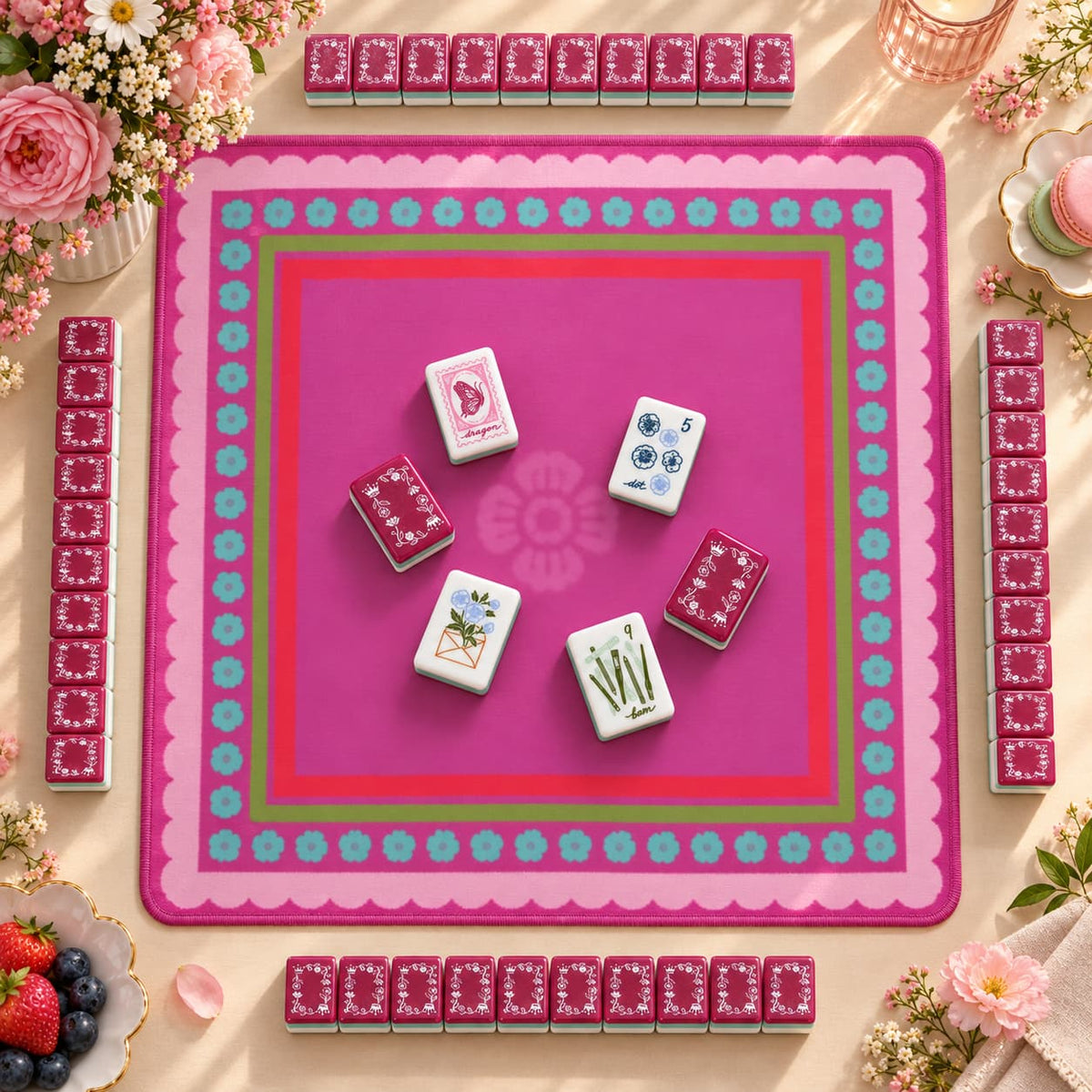 Mahjong Set, Acrylic Double-Layer, American, 160 Tiles with White Base and Green Edge, Birthday or Christmas Gift for Mom
