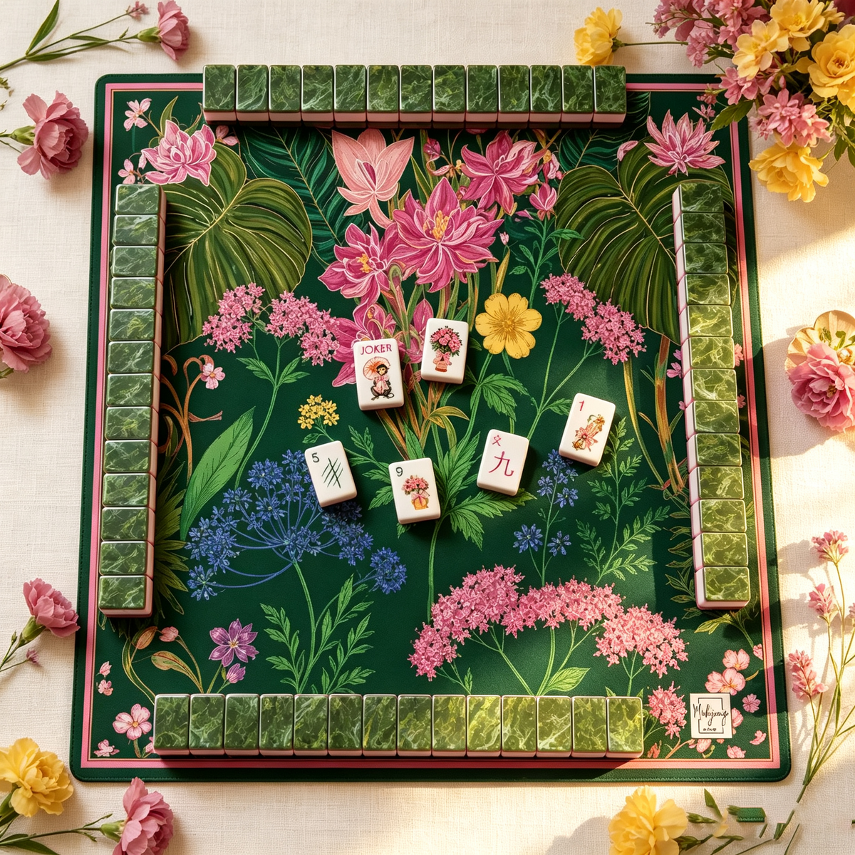 American Acrylic Mahjong Tiles, Mahjong Set, White Animal Theme with Green Patterned Backs, Birthday Mahjong, Gift For Mahjong Lover