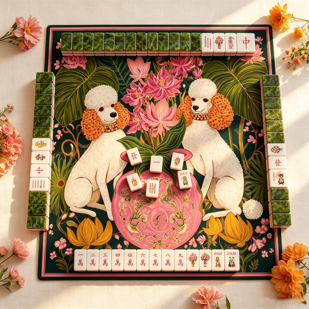 American Acrylic Mahjong Tiles, Mahjong Set, White Animal Theme with Green Patterned Backs, Birthday Mahjong, Gift For Mahjong Lover