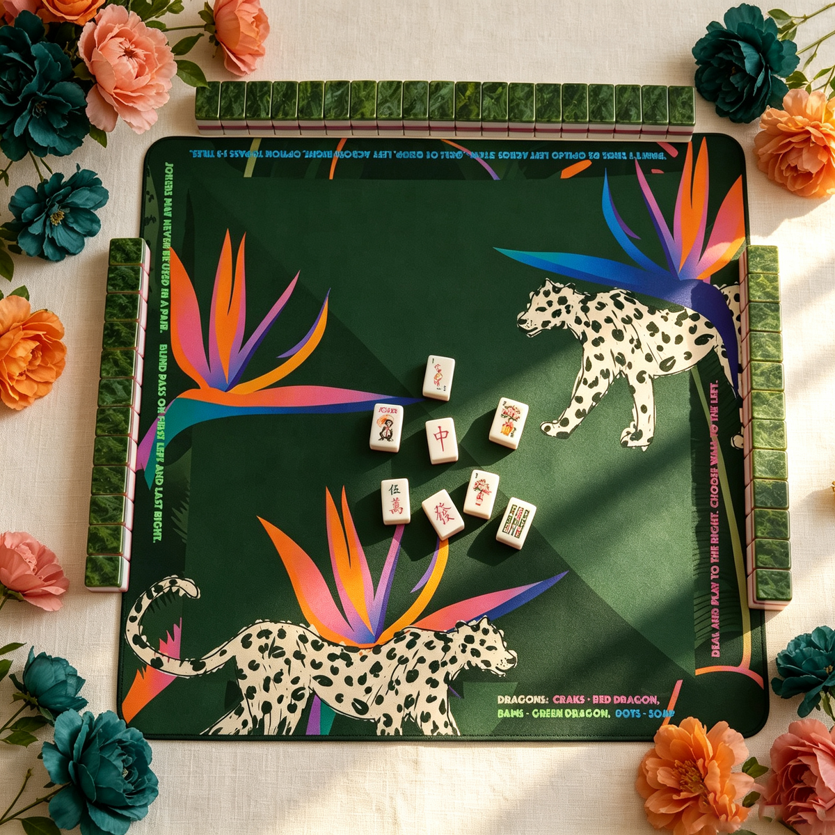 American Acrylic Mahjong Tiles, Mahjong Set, White Animal Theme with Green Patterned Backs, Birthday Mahjong, Gift For Mahjong Lover