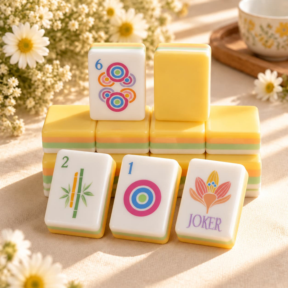 Mahjong Set, Mahjong Tiles, American, Yellow Acrylic, Family Game Night Set, Birthday and Christmas Gift for Mom, Mahjong Gift For Friend