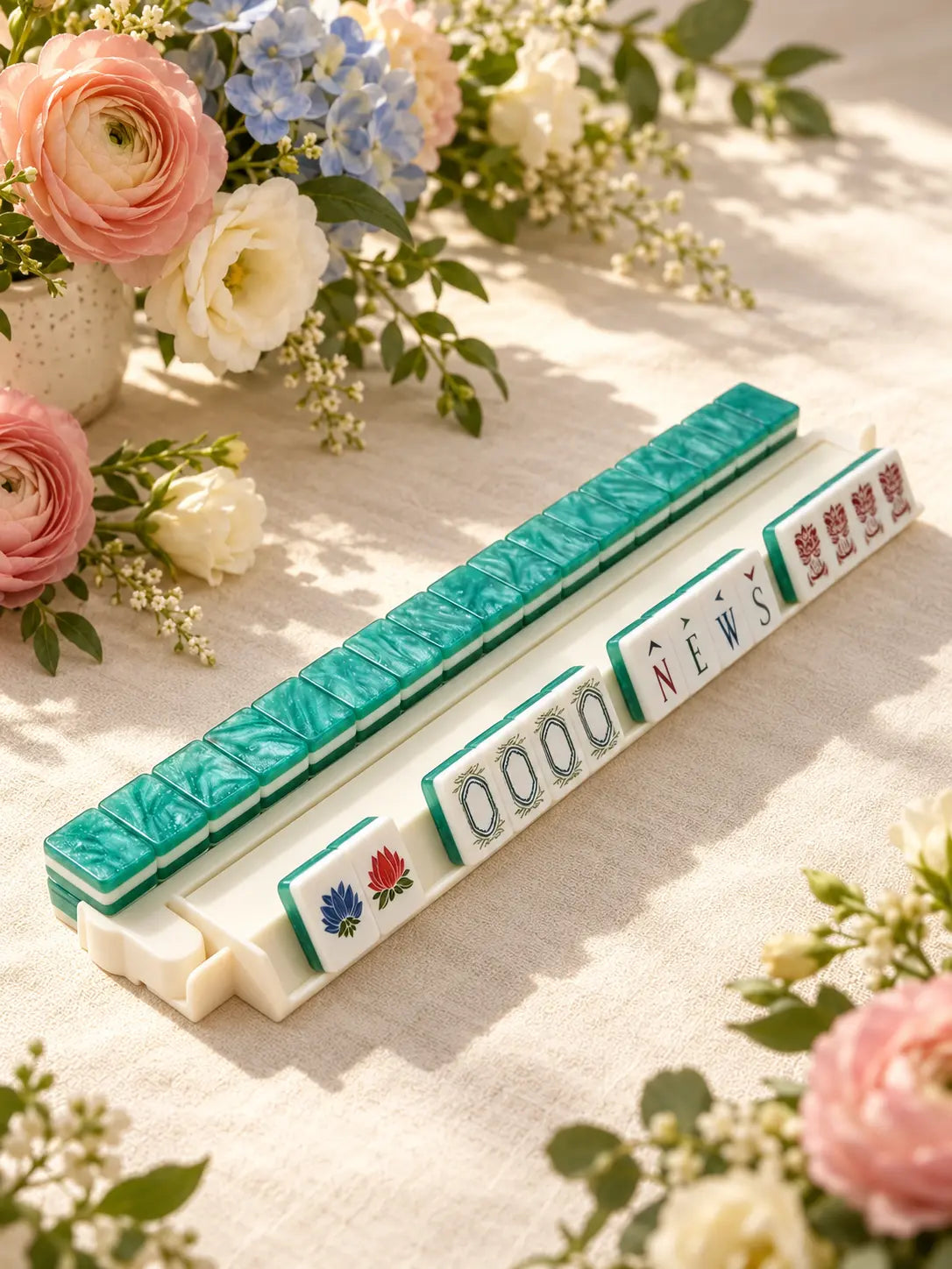 American Mahjong Set, 160 Green 4-Layer Acrylic Sand Flow Effect Mahjong Tiles, Christmas Gift for Mom, Perfect for Family Game Night