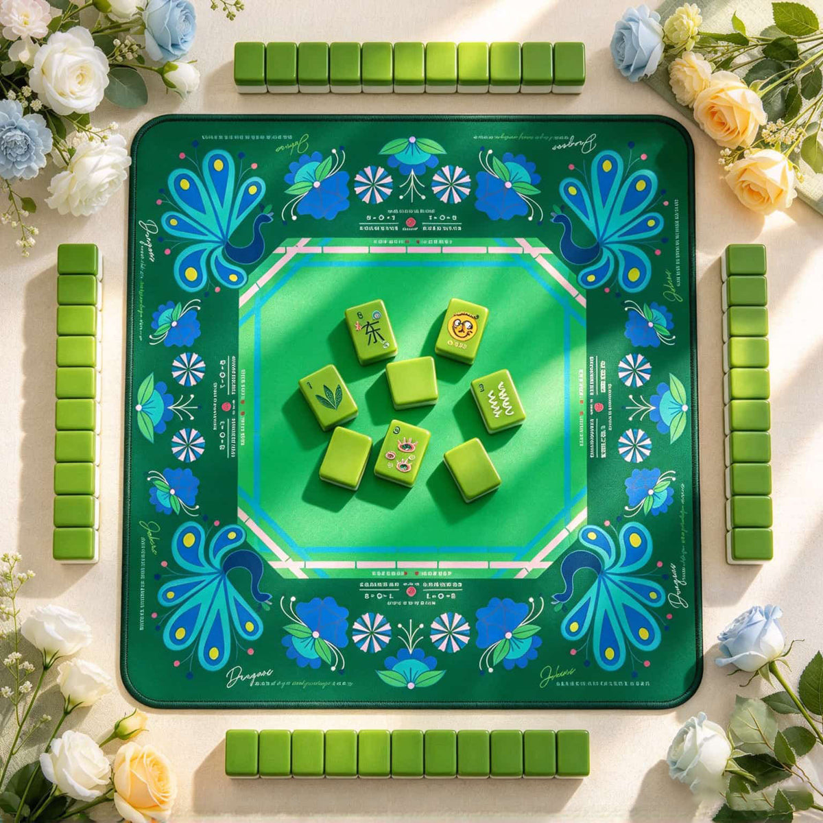 Mahjong Set, American with Bright Green Acrylic Tiles, Traditional Tabletop Game for Family Game Night, Christmas Gift for Mom