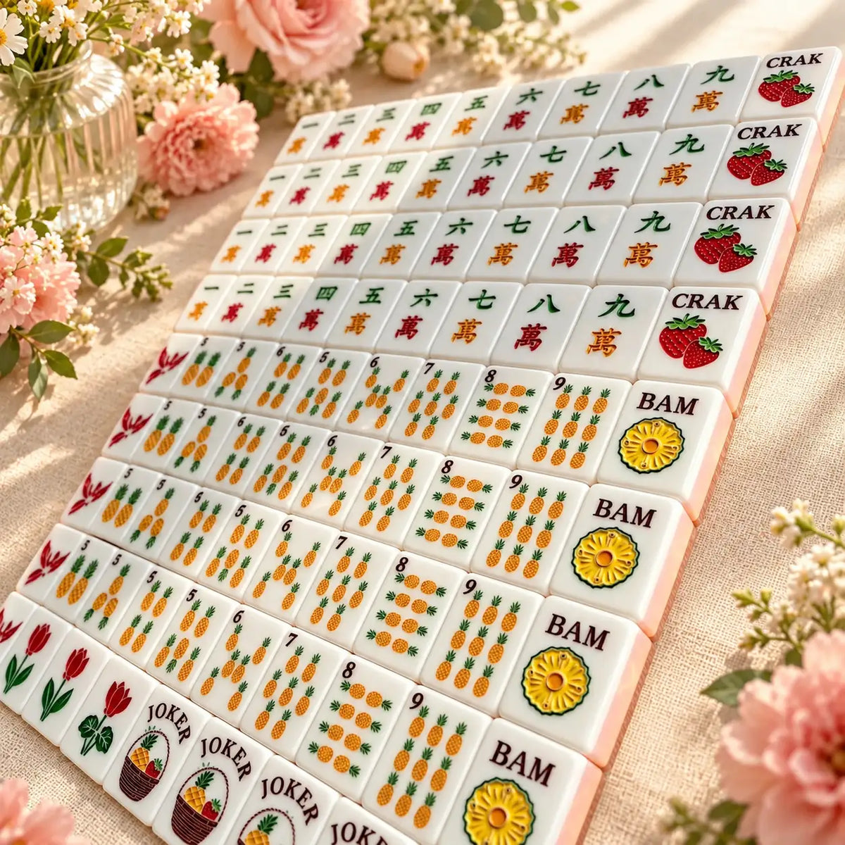 Mahjong Set, American with Pink and Orange Acrylic Tiles, Colorful Decorative Game for Family Night, Birthday or Christmas Gift for Mom