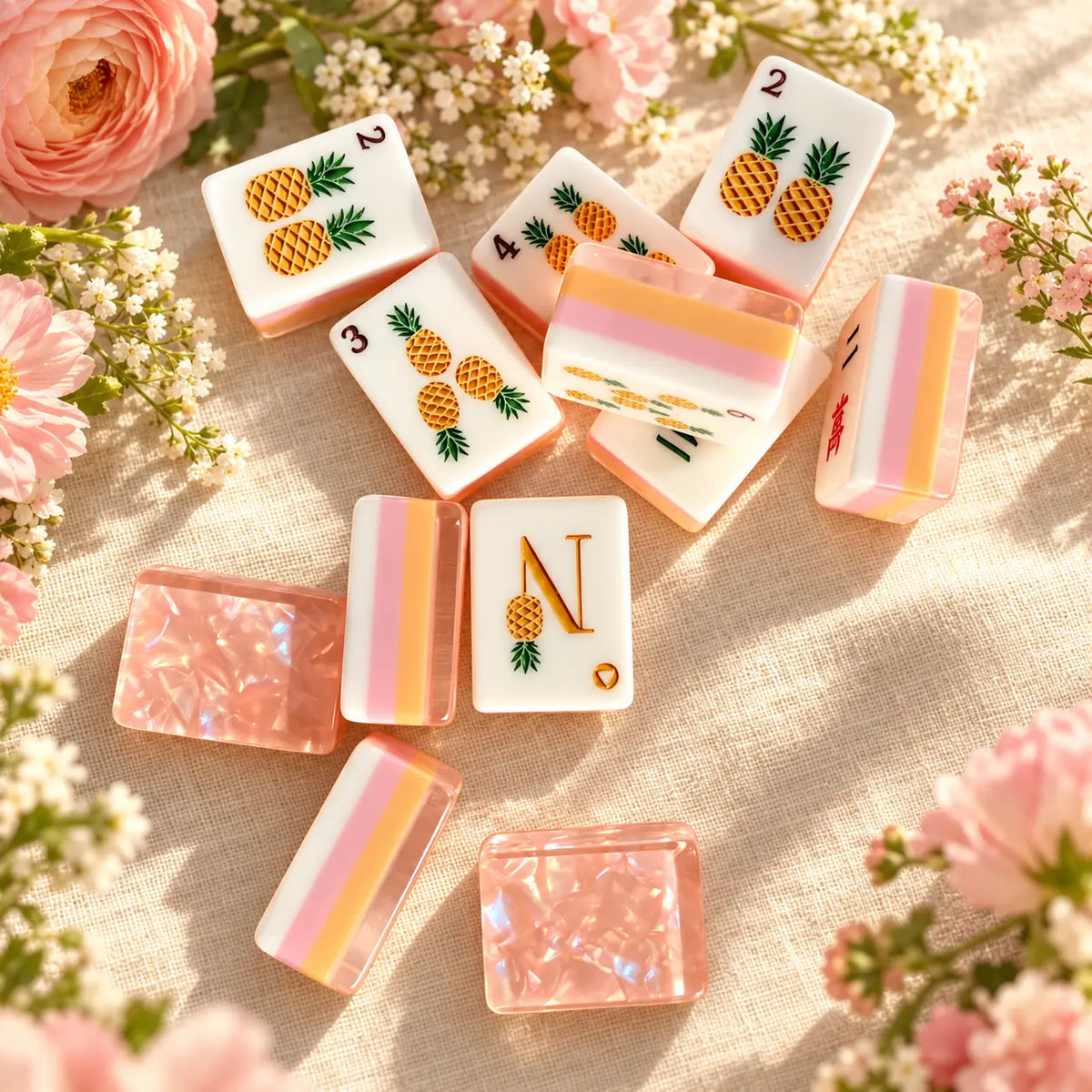 Mahjong Set, American with Pink and Orange Acrylic Tiles, Colorful Decorative Game for Family Night, Birthday or Christmas Gift for Mom