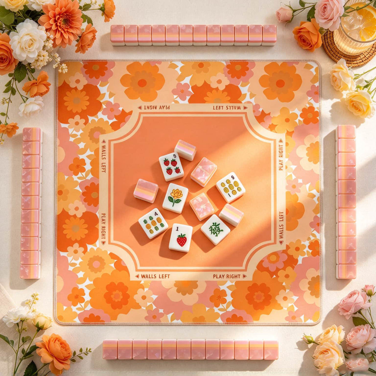 Mahjong Set, American with Pink and Orange Acrylic Tiles, Colorful Decorative Game for Family Night, Birthday or Christmas Gift for Mom