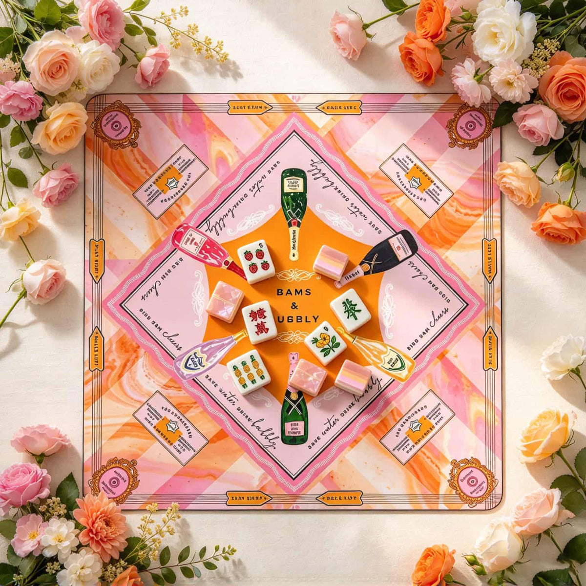 Mahjong Set, American with Pink and Orange Acrylic Tiles, Colorful Decorative Game for Family Night, Birthday or Christmas Gift for Mom