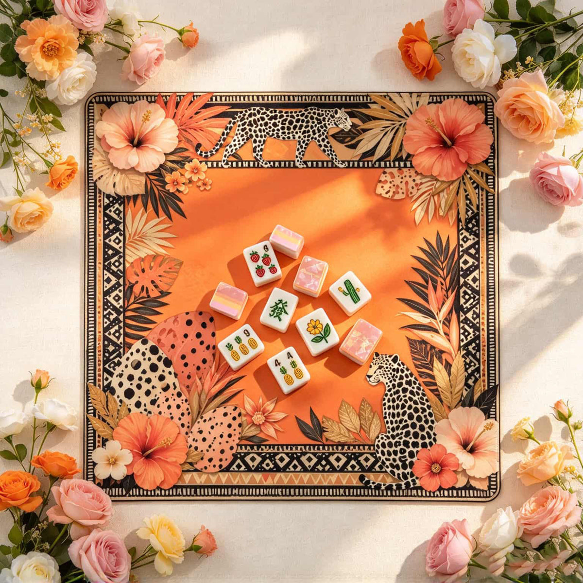 Mahjong Set, American with Pink and Orange Acrylic Tiles, Colorful Decorative Game for Family Night, Birthday or Christmas Gift for Mom
