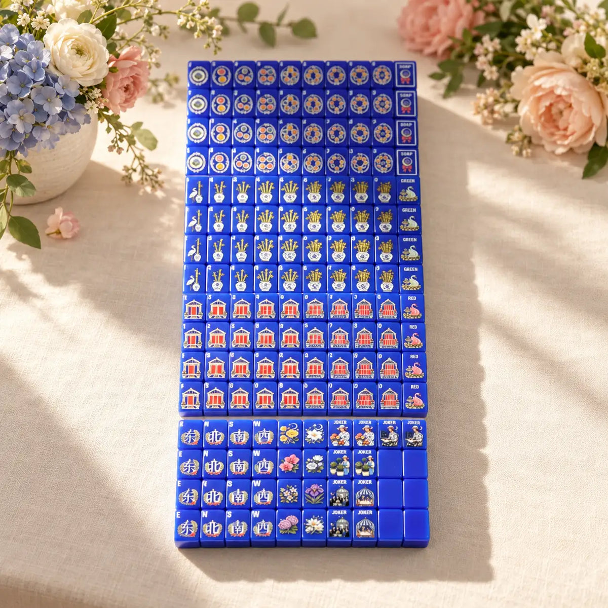 Mahjong Set, American with Royal Blue Acrylic Tiles, Decorative Home Game for Family Night, Birthday and Christmas Gift for Mom