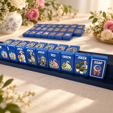 Mahjong Set, American with Royal Blue Acrylic Tiles, Decorative Home Game for Family Night, Birthday and Christmas Gift for Mom