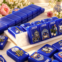 Mahjong Set, American with Royal Blue Acrylic Tiles, Decorative Home Game for Family Night, Birthday and Christmas Gift for Mom