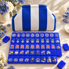 Mahjong Set, American with Royal Blue Acrylic Tiles, Decorative Home Game for Family Night, Birthday and Christmas Gift for Mom