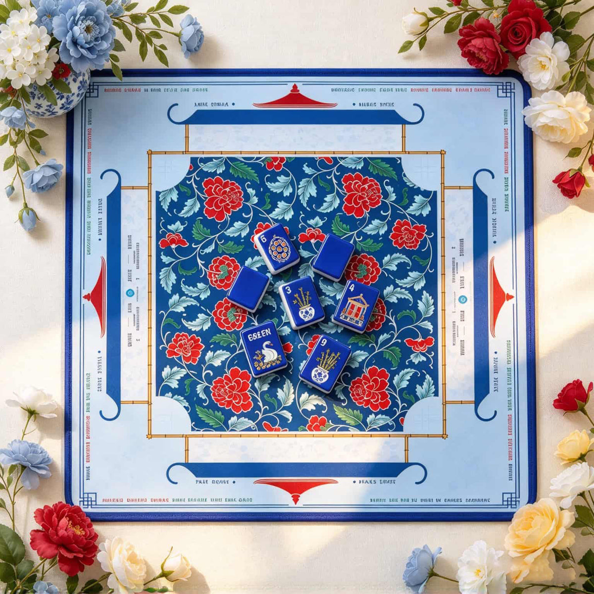 Mahjong Set, American with Royal Blue Acrylic Tiles, Decorative Home Game for Family Night, Birthday and Christmas Gift for Mom