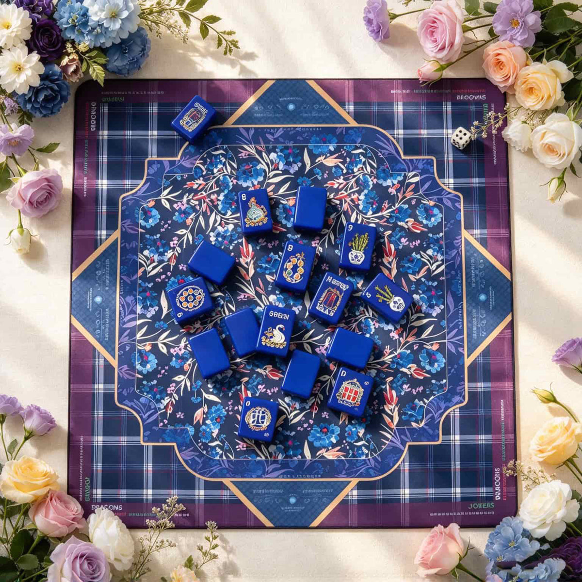 Mahjong Set, American with Royal Blue Acrylic Tiles, Decorative Home Game for Family Night, Birthday and Christmas Gift for Mom