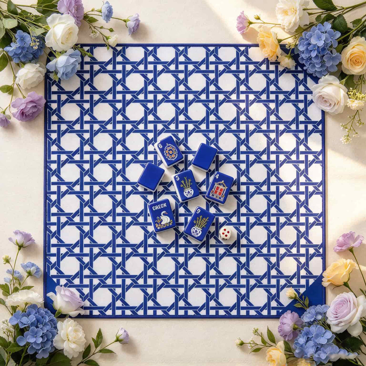 Mahjong Set, American with Royal Blue Acrylic Tiles, Decorative Home Game for Family Night, Birthday and Christmas Gift for Mom