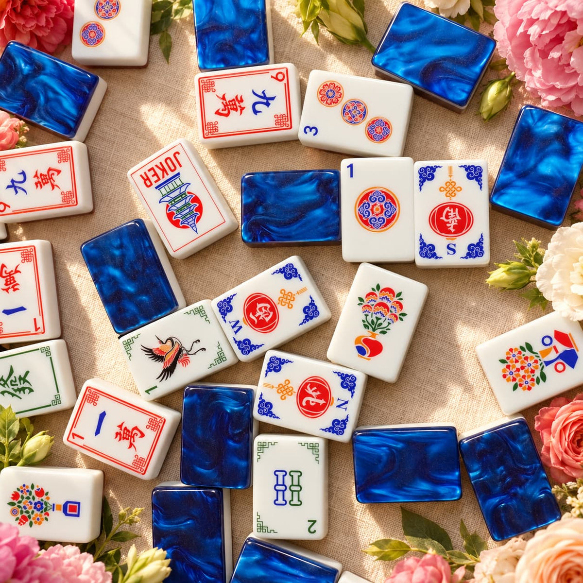 Mahjong Set, Blue Flame Acrylic Mahjong Tiles for Game Night, Christmas Mahjong Gift, Birthday Gift, Mahjong Gift For Friend