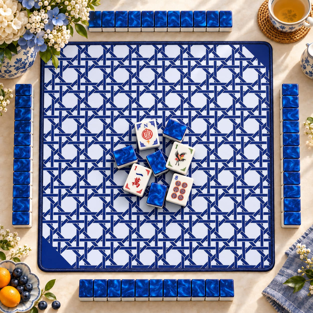 Mahjong Set, Blue Flame Acrylic Mahjong Tiles for Game Night, Christmas Mahjong Gift, Birthday Gift, Mahjong Gift For Friend