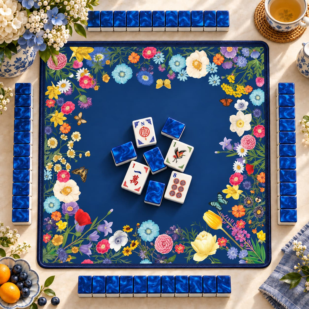 Mahjong Set, Blue Flame Acrylic Mahjong Tiles for Game Night, Christmas Mahjong Gift, Birthday Gift, Mahjong Gift For Friend