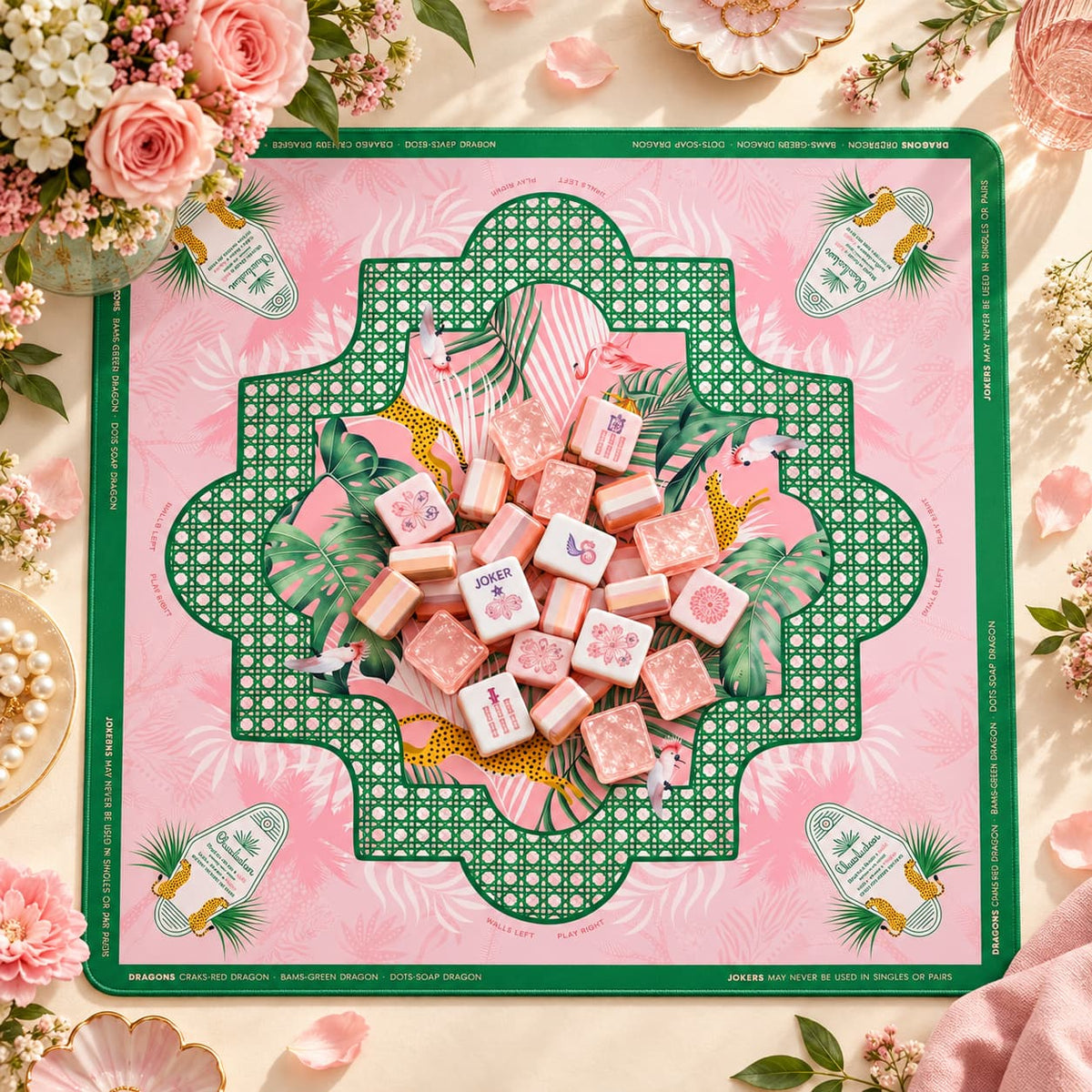 Mahjong Set, Pink Mother-of-Pearl American Tile Set for Game Night, Birthday Gift for Women, Christmas Party Game, Mahjong Gift For Wife