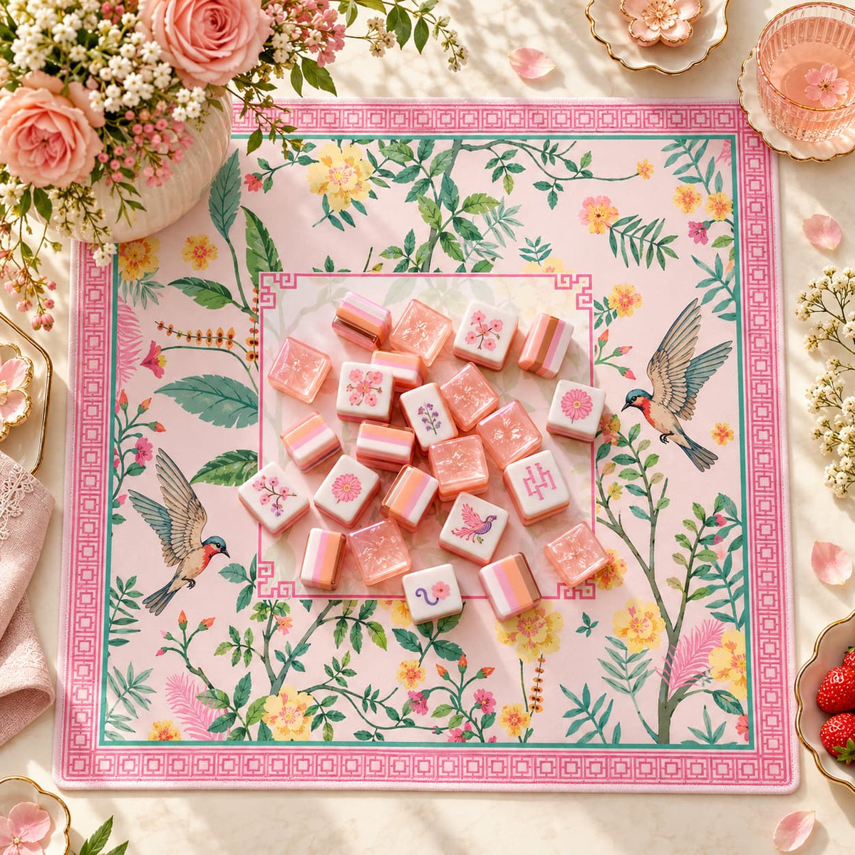 Mahjong Set, Pink Mother-of-Pearl American Tile Set for Game Night, Birthday Gift for Women, Christmas Party Game, Mahjong Gift For Wife
