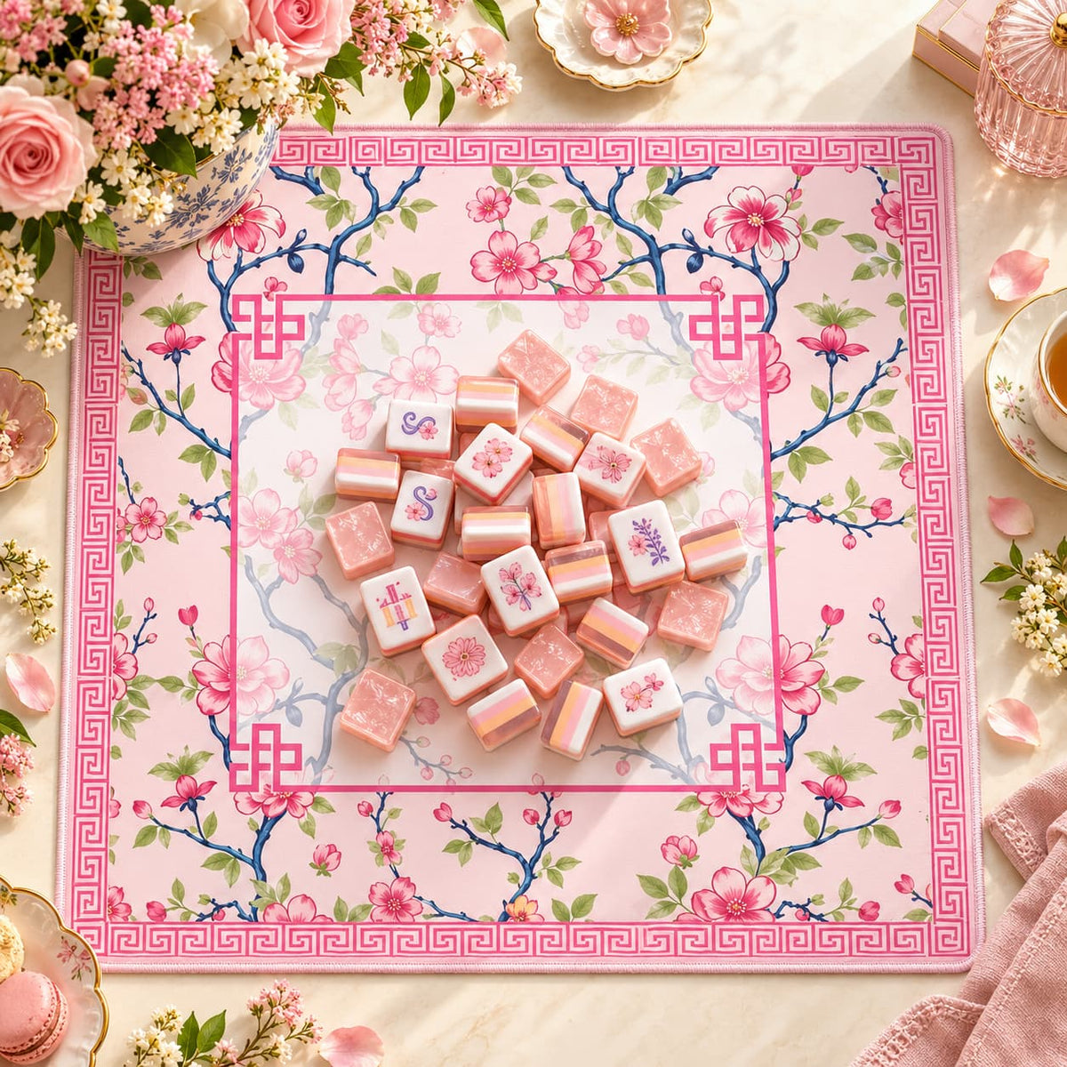 Mahjong Set, Pink Mother-of-Pearl American Tile Set for Game Night, Birthday Gift for Women, Christmas Party Game, Mahjong Gift For Wife