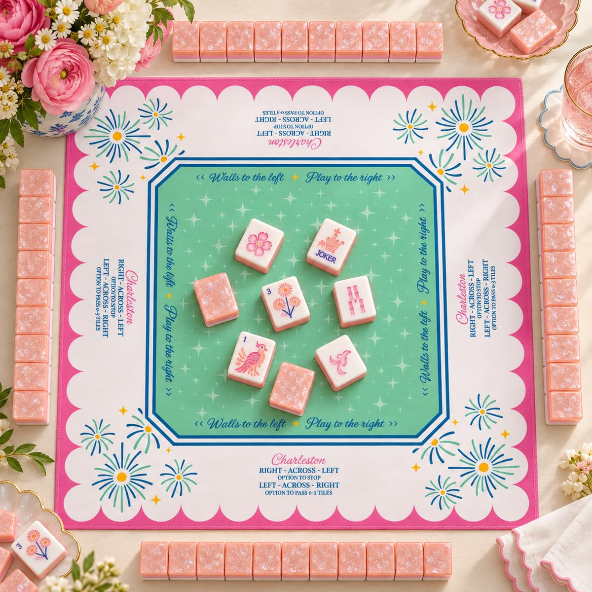 Mahjong Set, Pink Mother-of-Pearl American Tile Set for Game Night, Birthday Gift for Women, Christmas Party Game, Mahjong Gift For Wife